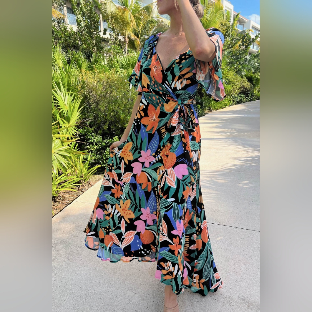 Vestique Tropical Floral Print Maxi Dress